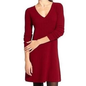 Athleta Nordic Sweater Dress Knit Merino Wool, Size L, Color Ruby Red Heather.